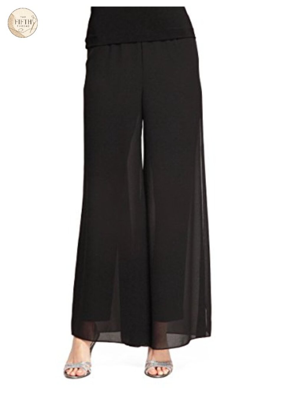 Straight Leg Jersey Pant with Flowy Georgette Panels Evening Dress Pant
